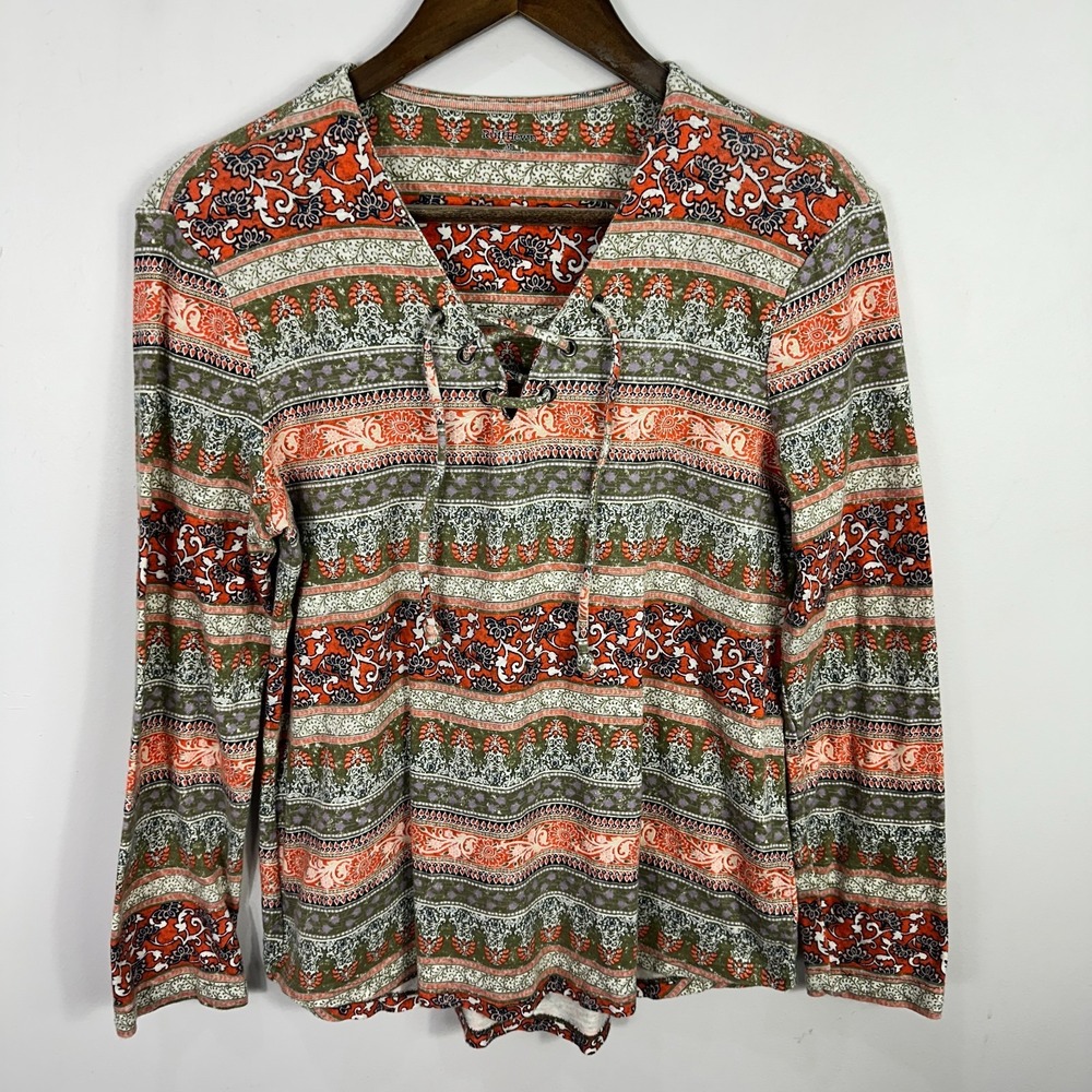 Ruff‎ Hewn M Boho Lace Up Cotton Top Cottagecore Granola Earthy Folk Rustic